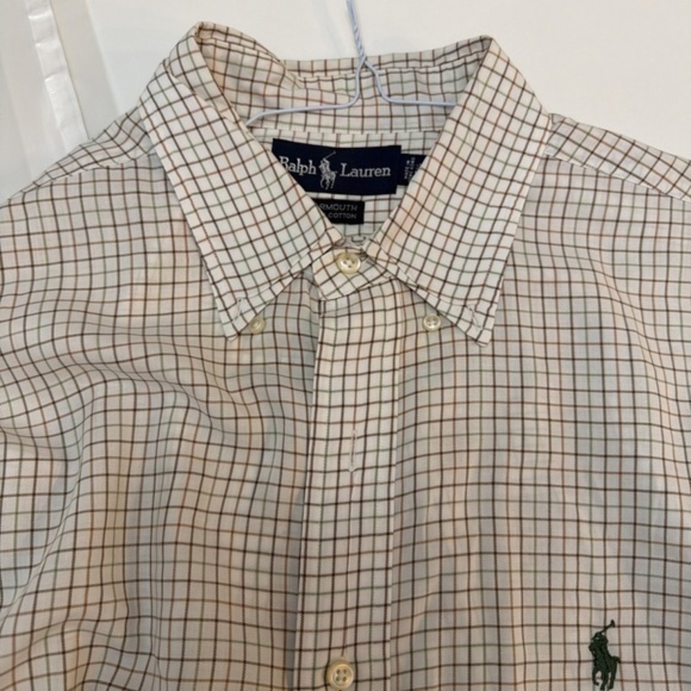Ralph Lauren Yarmouth Men's‎ Button-Down Shirt 16.5-34/35 Beige Plaid  873